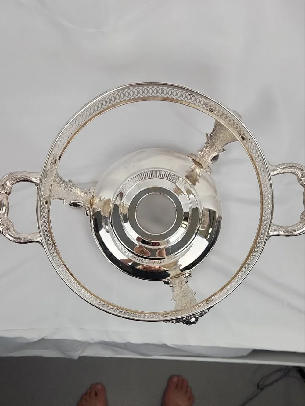 Vntg English Silver/Leonard Silverplated Chaffing Dish Anchor Hocking Glass Bowl